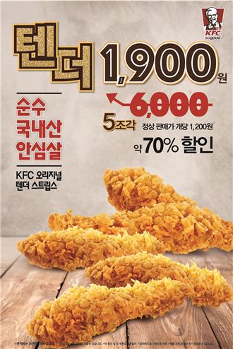 KFC, ‘텐더 5조각 1900원 할인 프로모션’ 진행