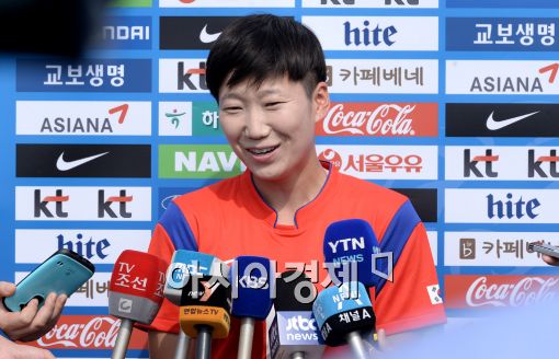 [포토]인터뷰하는 여자 축구대표팀 권하늘