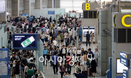 [포토]휴가 떠나는 인파로 붐비는 인천공항 출국장