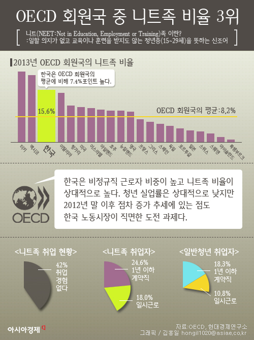 [인포그래픽]"취직도 싫다" 니트족, 우리나라가 OECD 3위