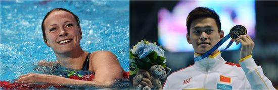 레데키(왼쪽)와 쑨 양(오른쪽). 사진=2015 러시아 카잔 세계수영선수권대회 