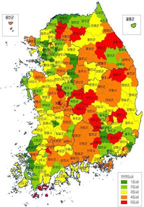 2013년 기준 기초 지자체별 화재 안전 등급도