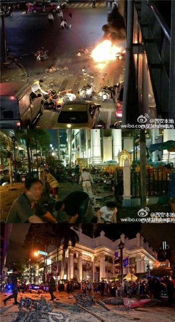 방콕 폭발테러 현장. 사진=웨이보 캡처