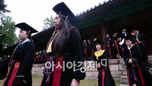 [포토]비오는 졸업식 찾은 학생들