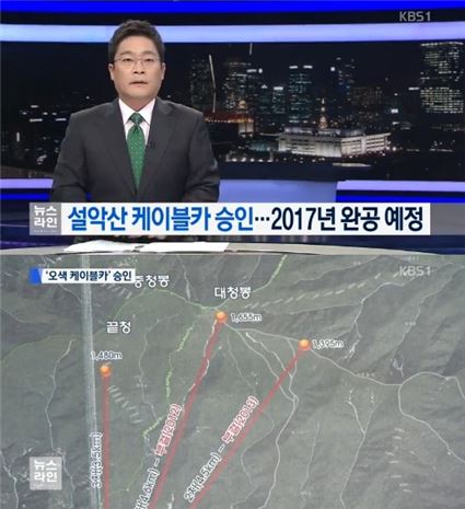 설악산 케이블카 승인. 사진=KBS1 뉴스화면 캡처