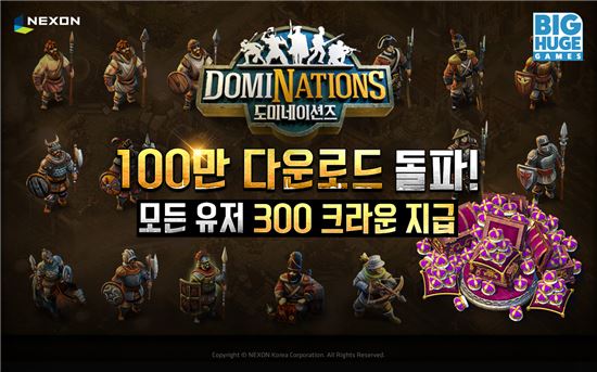 넥슨, 모바일게임 '도미네이션즈' 아시아 지역 다운로드 100만건 돌파
