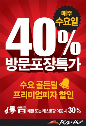 피자헛, 매주 프리미엄 피자 40% 할인 ‘수요 골든딜’ 진행