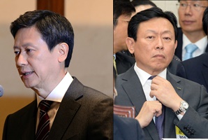 신동주 전 일본 롯데홀딩스 부회장(왼쪽)과 신동빈 롯데그룹 회장 