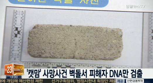 용인 캣맘 사건의 흉기가 된 벽돌. 사진=연합뉴스TV 방송캡처