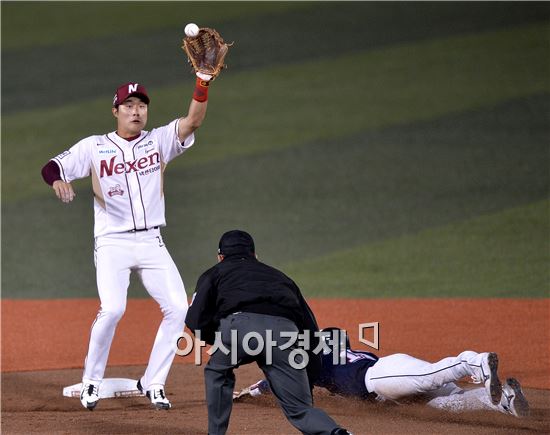 [포토]김하성, '송구가 너무 높았어'