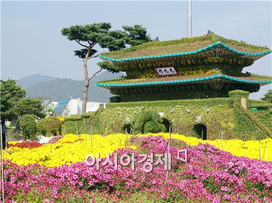 가을 대표축제인 '2015대한민국 국향대전’개막을 사흘 앞둔 20일 국화 축제장인 함평엑스포공원에 관광객들이 찾아와 그윽한 국화향기를 맡으면서 초가을 정취를 만끽하고 있다. 군은 관광객들이 가장 많이 찾는 축제장 중앙광장 입구에 광복 70주년을 기념하는 대형 광화문이 들어서 관광객의 이목을 집중시키고 있다.

함평 국향대전은 ‘국화향기가 들려주는 가을이야기’를 주제로 오는 23일부터 11월 8일까지 17일간 함평군 함평읍 함평엑스포공원에서 개최된다.
