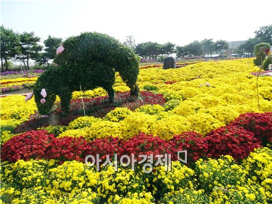 가을 대표축제인 '2015대한민국 국향대전’개막을 사흘 앞둔 20일 국화 축제장인 함평엑스포공원에 관광객들이 찾아와 그윽한 국화향기를 맡으면서 초가을 정취를 만끽하고 있다. 군은 관광객들이 가장 많이 찾는 축제장 중앙광장 입구에 광복 70주년을 기념하는 대형 광화문이 들어서 관광객의 이목을 집중시키고 있다.

함평 국향대전은 ‘국화향기가 들려주는 가을이야기’를 주제로 오는 23일부터 11월 8일까지 17일간 함평군 함평읍 함평엑스포공원에서 개최된다.
