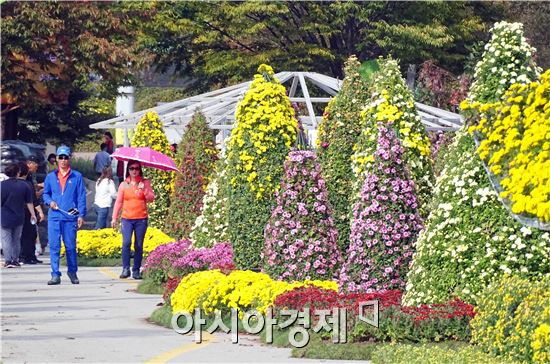 가을 대표축제인 '2015대한민국 국향대전’개막을 사흘 앞둔 20일 국화 축제장인 함평엑스포공원에 관광객들이 찾아와 그윽한 국화향기를 맡으면서 초가을 정취를 만끽하고 있다. 군은 관광객들이 가장 많이 찾는 축제장 중앙광장 입구에 광복 70주년을 기념하는 대형 광화문이 들어서 관광객의 이목을 집중시키고 있다.

함평 국향대전은 ‘국화향기가 들려주는 가을이야기’를 주제로 오는 23일부터 11월 8일까지 17일간 함평군 함평읍 함평엑스포공원에서 개최된다.
