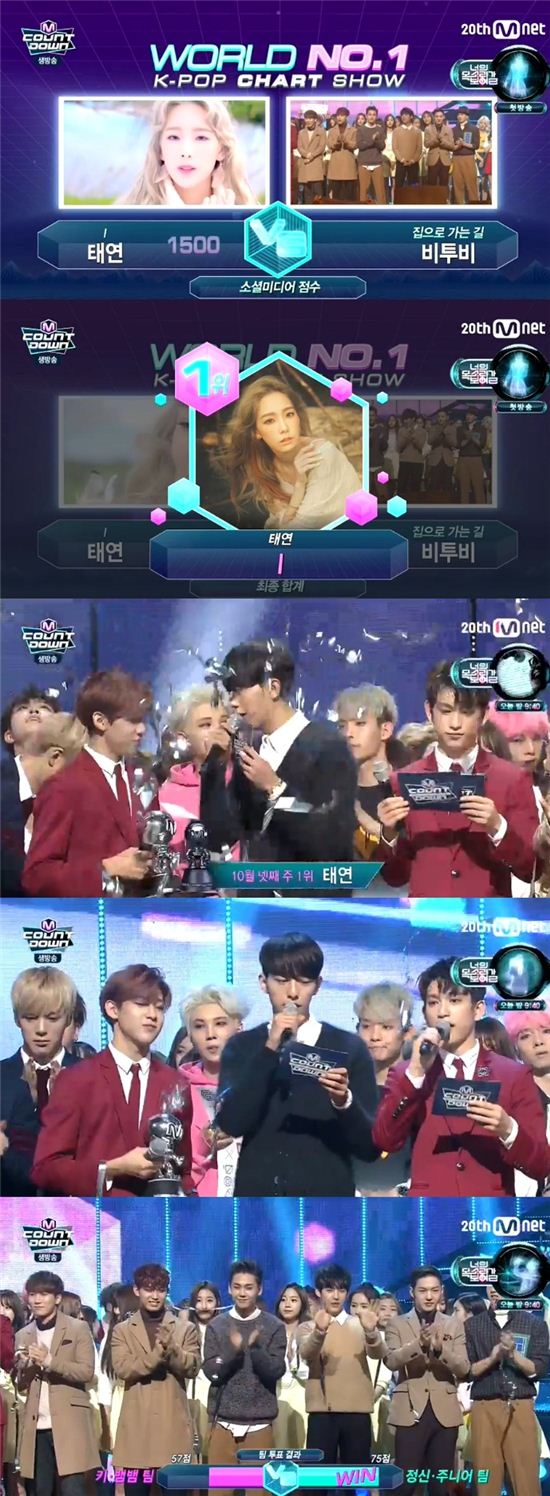 '엠카운트다운' 태연, I로 1위 차지 '5관왕'