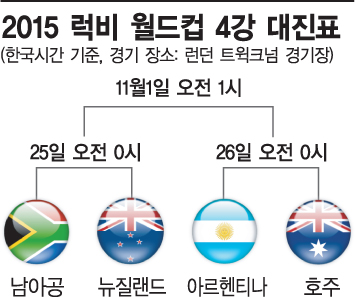 럭비월드컵 4강 남반구팀 싹쓸이