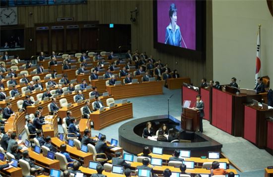 박근혜 대통령이 지난해 10월 29일 국회에서 2015년도 예산안 시정연설을 하고 있다.(사진 : 청와대)