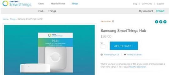 스마트싱스를 판매하고 있는 삼성 스마트싱스 홈페이지 화면