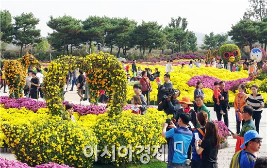 전형적인 가을 날씨가 이어진 가운데 29일 2015 대한민국 국향대전이 열리고 있는 함평엑스포공원을 찾은 관광객들이 국화향기를 맡으면서 가을정취를 만끽하고 있다.
  
2015 대한민국 국향대전은 전남 함평군 함평읍 함평엑스포공원에서 오는 11월8일까지 펼쳐진다.