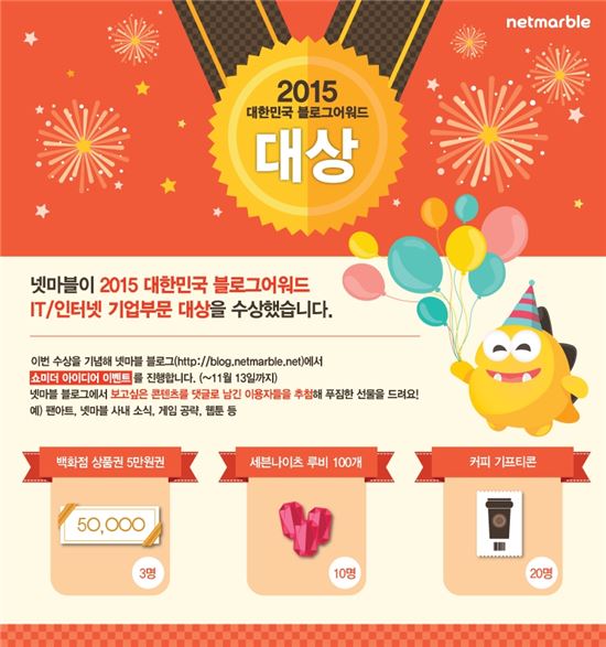 넷마블 블로그, '2015 대한민국 블로그 어워드'서 IT·인터넷 기업 부문 대상