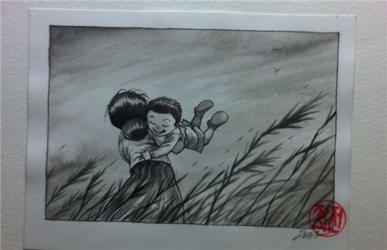어린시절 한국인 친모를 상상하며 그리워했던 작가의 드로잉 작품. 