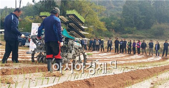 함평군(군수 안병호)은 지난 5일 함평읍 수호리의 한 양파재배 농가에서 기계 아주심기 시연회를 가졌다.
