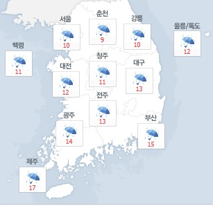 [날씨예보]주말 내내 전국 강풍 동반한 비…최대 100㎜까지