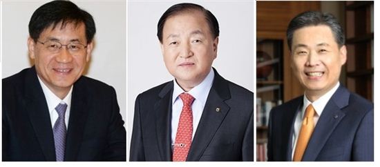 왼쪽부터 홍기택 KDB산업은행 회장, 김주하 NH농협은행장, 이성락 신한생명 대표