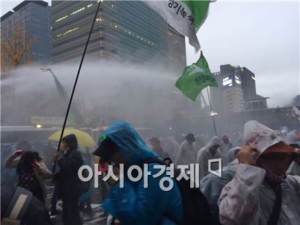 [11.14 민중총궐기]경찰 캡사이신 발사…광화문 일대 '아수라장'