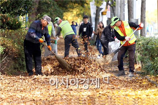 [포토]광주시 북구, 가로수 낙엽수거 재활용