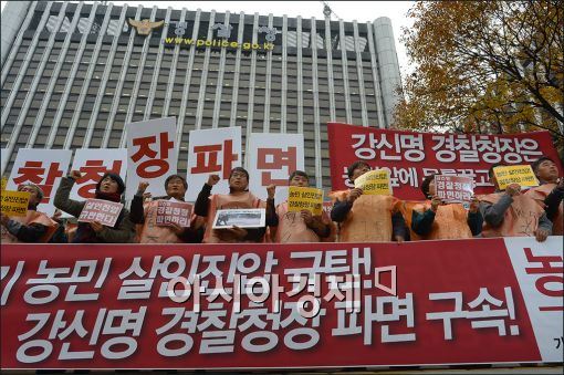 [포토]구호 외치는 농민단체 회원들