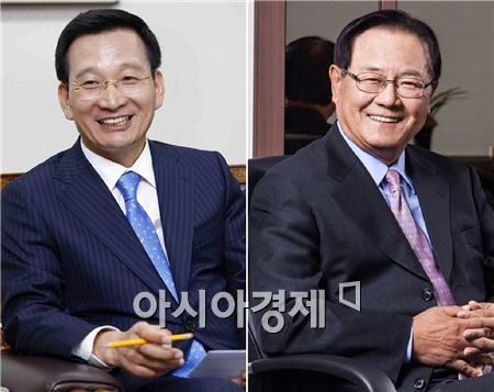 김상열 호반건설 회장(왼쪽)과 양휘부 전 한국케이블TV방송협회장이 17대 KPGA 회장 선거에 출마했다. 