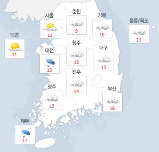 [오늘날씨]전국 흐리다 차차 맑음…강원·경상 일부 지역 오전까지 비