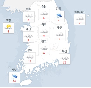 [오늘날씨]전국 대체로 흐림…곳곳에 산발적 비 