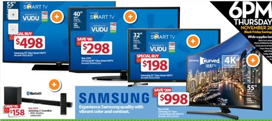 미국 최대 유통업체 중 하나인 월마트(Walmart)가 블랙프라이데이를 맞아 대폭 할인된 삼성전자 TV제품을 소개하고 있다.