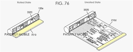 돌돌 마는 스마트폰 관련 특허 이미지(사진:페이턴틀리 모바일)
