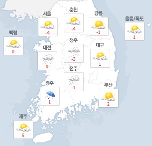 [오늘날씨]전국 구름 많고 흐려…남부 일부 지역 눈 또는 비