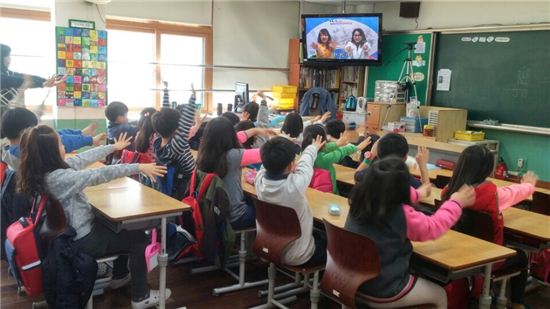 용곡초등학교 중국어 화상학습 장면 