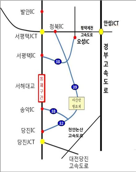 24일까지 통행차단된 서해대교의 우회도로. 사진=한국도로공사 제공