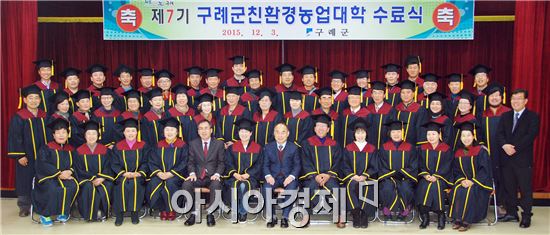 구례군(군수 서기동)은 지난 3일 농업기술센터에서 군수와 수료생 등 60여 명이 참석한 가운데 제7기 구례군친환경농업대학 수료식을 가졌다.
