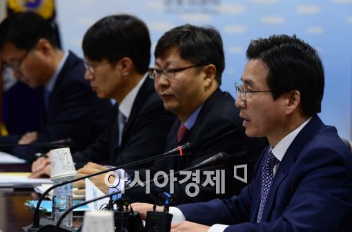 김용범 금융위원회 사무처장(맨 오른쪽)이 16일 열린 시장점검회의에서 모두발언을 하고 있다.(사진=백소아 기자)