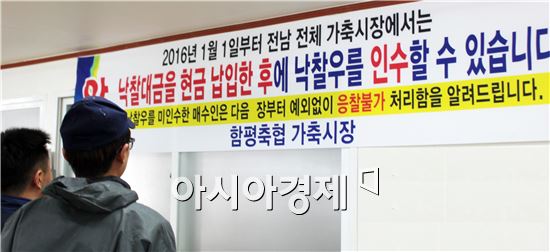 내년 1월 1일부터 전남에 소재한 14개 가축시장에서 거래되는 가축은 매수인이 현금을 지급해야만 낙찰 받은 가축을 인수할 수 있다.  

