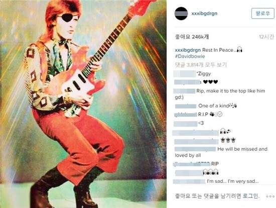  데이빗 보위 사망, 지드래곤·배철수·이승환…국내 스타들의 애도 물결 이어져