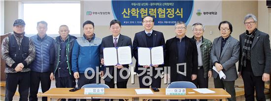 광주대학교(총장 김혁종)는 13일 전통시장 활성화와 지역 경제 생태계 조성을 위해 무등시장상인회와 상인회 사무실에서 상호 협력을 약속하는 업무협약을 체결했다.