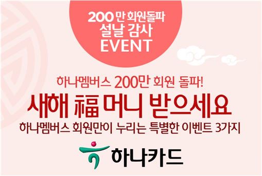 하나카드, 하나멤버스 200만 회원돌파 이벤트 개시