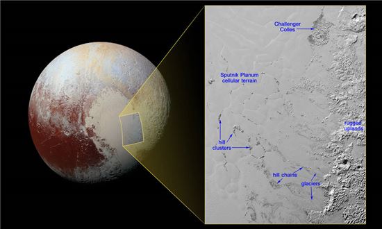 ▲명왕성의 얼음 언덕이 움직이고 있는 것으로 확인됐다.[사진제공=NASA]