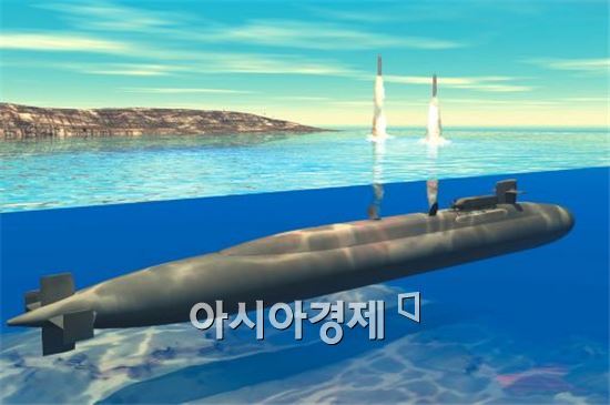 토마호크 미사일을 발사하는 오하이급 핵잠수함 상상도