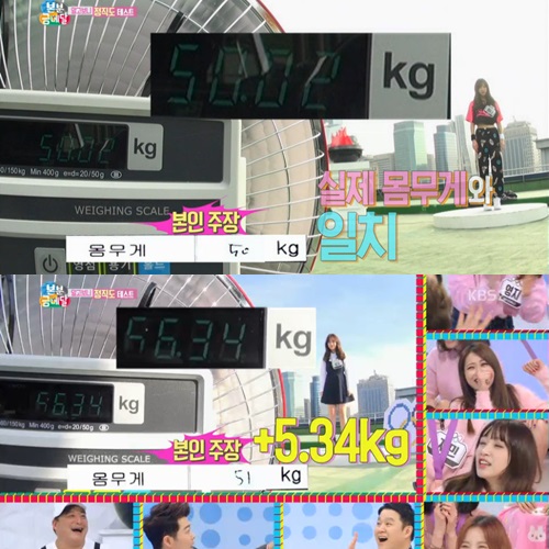 본분금메달 걸그룹 몸무게 테스트. 사진=KBS 화면 캡처.