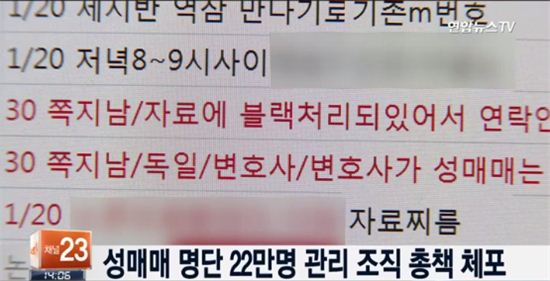 성매매 명단 22만명 체포. 사진=연합뉴스TV 화면 캡처.