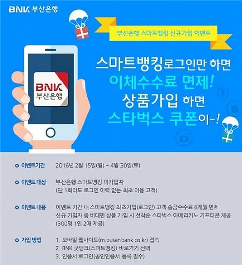 BNK부산銀, '스마트뱅킹 송금수수료 6개월 면제 이벤트' 실시