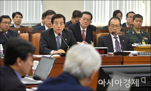 [포토]한민구 국방장관, 국회 국방위 전체회의 출석